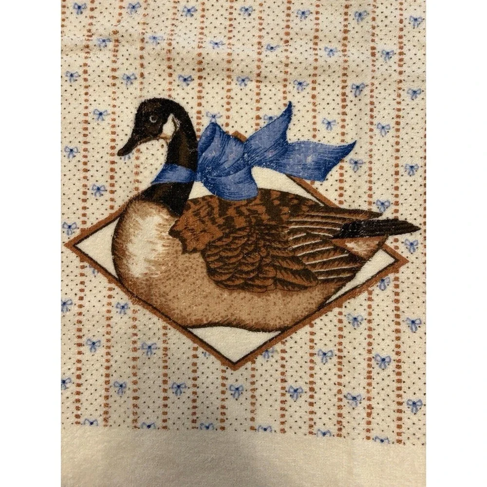 3 Vtg Duck Hand Dish Towel  Fringe Kitchen Cabin Rustic 80s USA